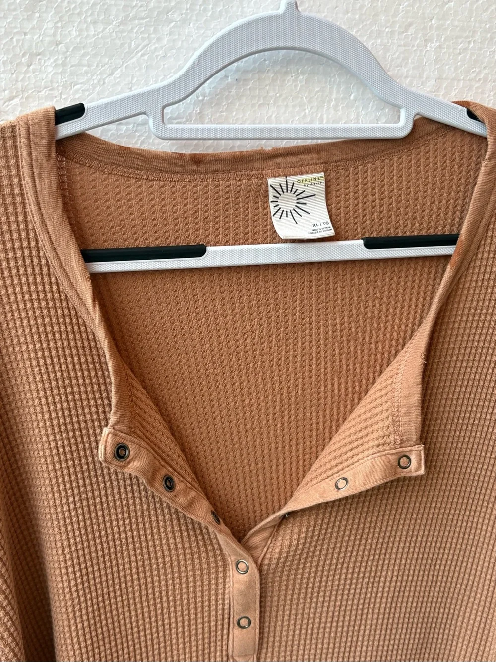 Offline By Aerie Waffle Knit Henley Top Oversized‎ Thermal Long Sleeve XL
